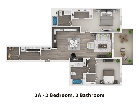Floor plan for 2 beds, 2 baths, 1282 sqft